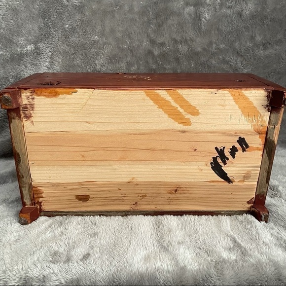 Solid Wood Handcrafted Jewelry Keepsake Box Mirror Lid Green Felt Lining - Picture 8 of 11